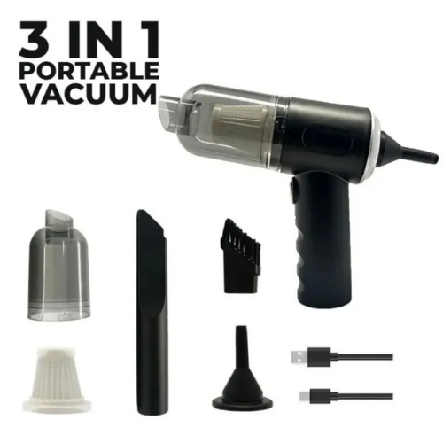 "Portable 3-in-1 Vacuum Cleaner – Wireless Duster, Blower & Air Pump for Home, Car & Laptop Cleaning"