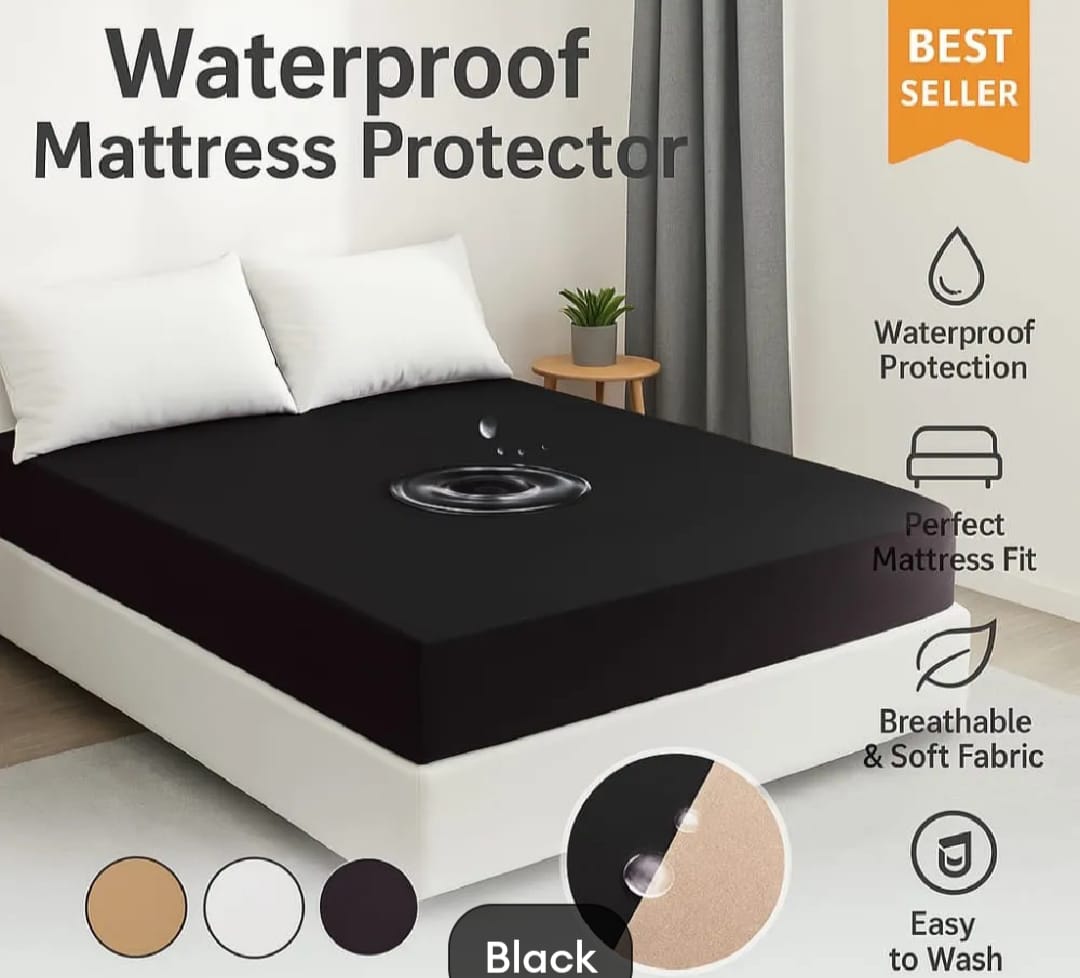 “Premium Waterproof Mattress Cover – King & Double Size, White, Durable Parachute Fabric”