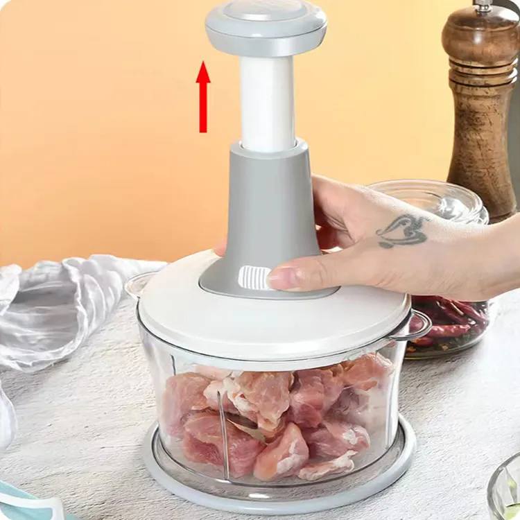 “Imported Manual Hand-Push Food Chopper – 2L, 3 Stainless Steel Blades for Easy Chopping & Mixing”