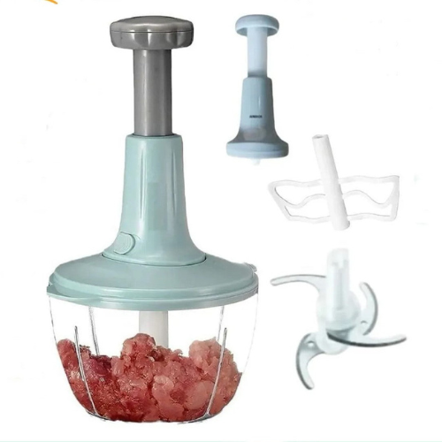 “Imported Manual Hand-Push Food Chopper – 2L, 3 Stainless Steel Blades for Easy Chopping & Mixing”