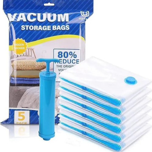 "Vacuum Storage Bags for Clothes & Bedding – Reusable Space Saver Compression Bags with Pump, Airtight Seal"